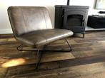 Leren fauteuil zonder armleuning met kruisframe - grijs leer, Nieuw, Ophalen of Verzenden, 75 tot 100 cm, Industrieel