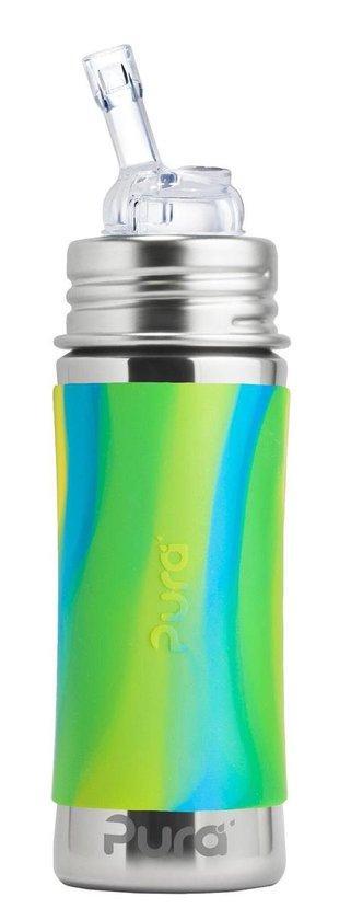 Pura fles met rietje 325 ml + aqua swirl sleeve, Kinderen en Baby's, Babyvoeding en Toebehoren, Verzenden
