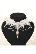 Choker Wit Kant Kettinkjes 1 Lolita Witte Kanten Collar Kett, Kunststof, Verstelbaar, Wit, Nieuw