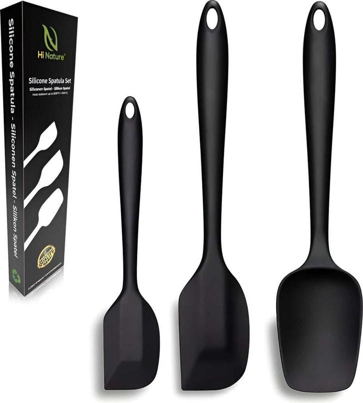 HI NATURE™ Spatel set 3 stuks - Spatel silicone - Siliconen, Huis en Inrichting, Keuken | Potten en Pannen, Zo goed als nieuw
