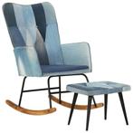 Blauwe Schommelstoel met Voetenbank - Tweedekansje - Design, Huis en Inrichting, Ophalen of Verzenden, Nieuw, Blauw, Denim patchwork