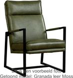 Olijfgroene leren design fauteuil |  olijfgroen leer | NIEUW, Huis en Inrichting, Fauteuils, Nieuw, Ophalen of Verzenden, Industrieel