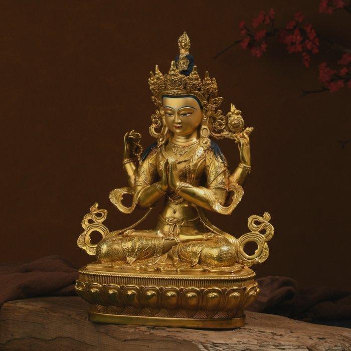 Grote Boeddhabeeld, fijn afgewerkt vierarmig Boeddhabeeld -, Antiek en Kunst, Antiek | Overige Antiek