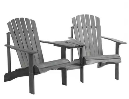Tweepersoons Tuinstoel met Tafel en Parasolgat Grijs Hout, Huis en Inrichting, Stoelen, Eén, Grijs, Nieuw, Hout, Verzenden