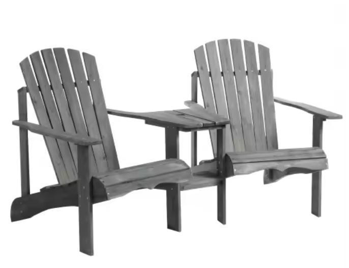 Tweepersoons Tuinstoel met Tafel en Parasolgat Grijs Hout, Huis en Inrichting, Stoelen, Eén, Grijs, Nieuw, Hout, Verzenden