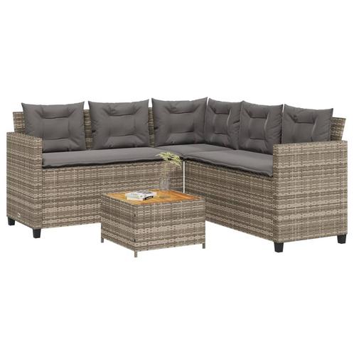 vidaXL Tuinbank met tafel en kussens L-vormig poly rattan, Tuin en Terras, Tuinsets en Loungesets, Nieuw, Rotan, Verzenden