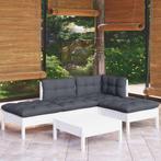 vidaXL 5-delige Loungeset met kussens grenenhout wit, Verzenden, Nieuw, 5 zitplaatsen, Loungeset