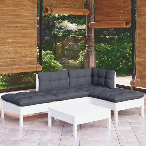 vidaXL 5-delige Loungeset met kussens grenenhout wit, Tuin en Terras, Tuinsets en Loungesets, Loungeset, Nieuw, 5 zitplaatsen
