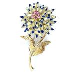 Broche - 18 karaat Witgoud, Geel goud - 0.42ct. tw. Robijn -