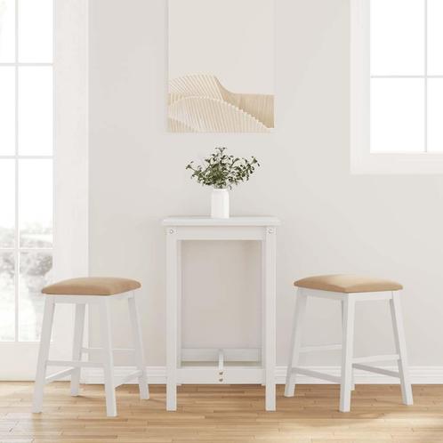 vidaXL Barstoelen met kussens 2 st massief hout rubber wit, Huis en Inrichting, Barkrukken, Nieuw, Verzenden