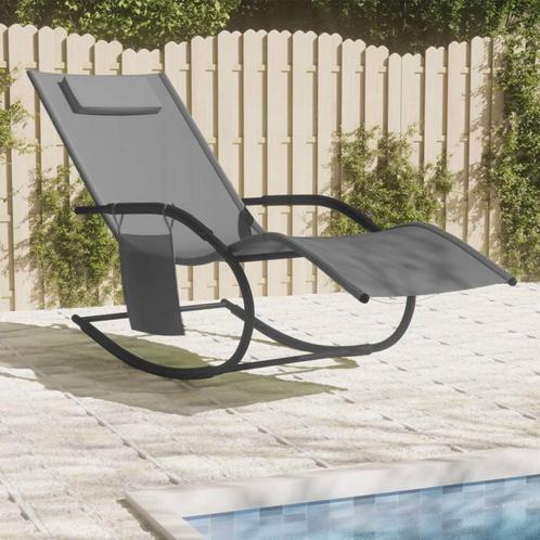 vidaXL Ligbed schommelend staal en textileen grijs, Tuin en Terras, Ligbedden, Nieuw, Verzenden