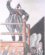 Fascist spreekt mensen toe op spotprent (lijst optie), Antiek en Kunst, Verzenden