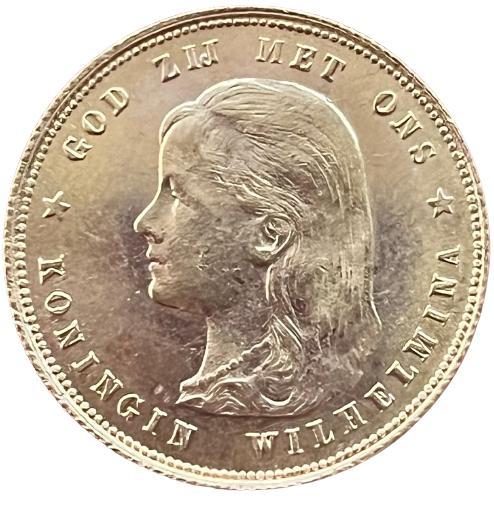 Gouden 10 gulden 1897 parels vast Wilhelmina, Postzegels en Munten, Munten | Nederland, Losse munt, 10 gulden, Koningin Wilhelmina