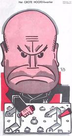 Spotprent met het GROTE HOOFD-kwartier van Mussolini, Antiek en Kunst, Verzenden