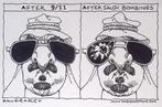 Pentekening Amerika - Saudi bombardement (lijst optie), Antiek en Kunst, Kunst | Tekeningen en Foto's, Verzenden