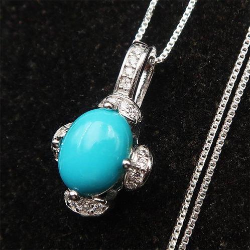 Turquoise - Zilver, Zilveren ketting 925 en Turkoois, Antiek en Kunst, Antiek | Boeken en Bijbels
