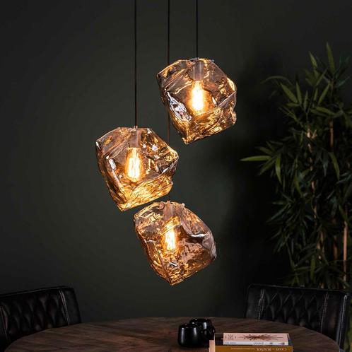*WOONWINKEL* Glazen Hanglampen Steenvorm Chroom, Huis en Inrichting, Lampen | Hanglampen, Nieuw, Verzenden