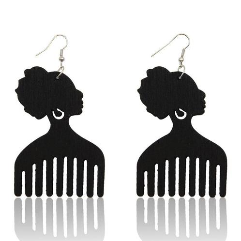 African Print Earrings | Black kam wooden earrings, Sieraden, Tassen en Uiterlijk, Oorbellen, Nieuw, Ophalen of Verzenden