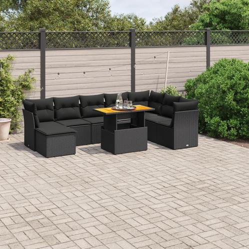 vidaXL 9-delige Loungeset met kussens poly rattan zwart, Tuin en Terras, Tuinsets en Loungesets, Loungeset, Nieuw, Rotan, Verzenden