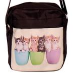 Schoudertasje met 6 kittens in bloempotten - 18x15x4cm NIEUW, Ophalen of Verzenden, Nieuw, Zwart