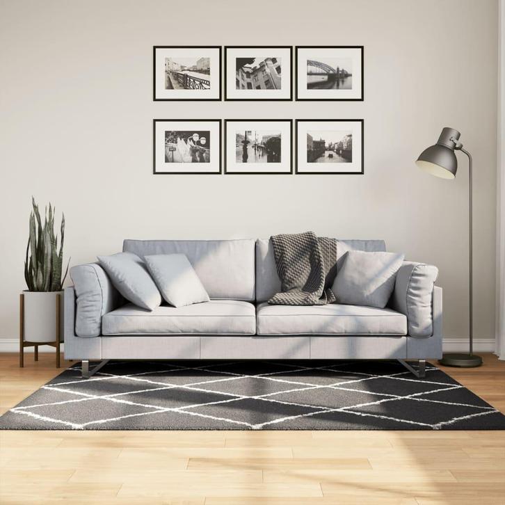 vidaXL Vloerkleed shaggy hoogpolig modern 120x170 cm zwart, Huis en Inrichting, Stoffering | Tapijten en Kleden, Nieuw, Verzenden