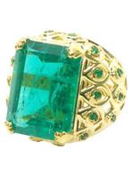 Zonder Minimumprijs - Ring - 9 kt. Geel goud, Zilver Smaragd, Sieraden, Tassen en Uiterlijk, Ringen, Nieuw