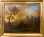 Italiaanse school (XVIII) - Landscape with architectural, Antiek en Kunst