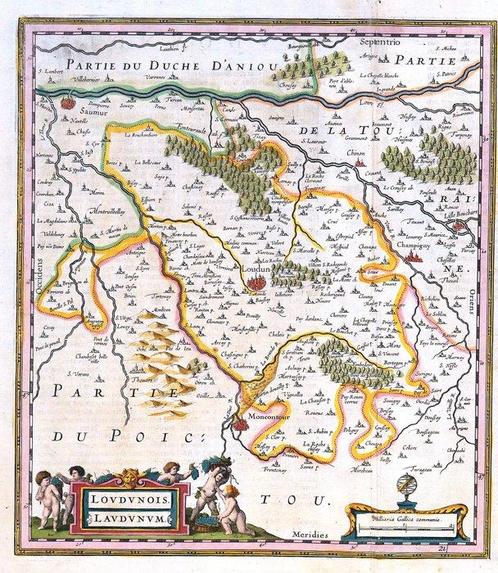 Frankrijk - Vienne, Loudun, Mirebeau; Hondius / Janssonius -, Boeken, Atlassen en Landkaarten
