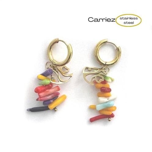 Gouden oorringen vis gekleurde steentjes - stainless steel, Sieraden, Tassen en Uiterlijk, Oorbellen, Nieuw, Verzenden