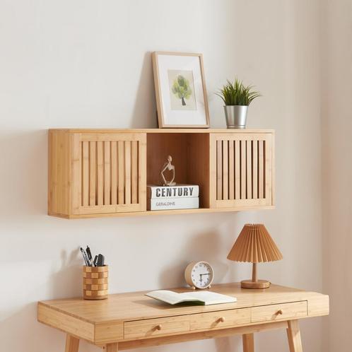 [en.casa] Wandrek Grums met 2 schuifdeuren 92,5x20x33 cm bam, Huis en Inrichting, Woonaccessoires | Wandplanken en Boekenplanken