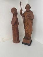 Twee religieuze sculpturen - Hand gesneden - 42 cm (2) -, Antiek en Kunst