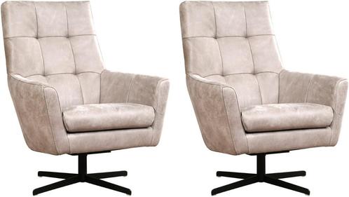 Lichtgrijze leren moderne draaifauteuils - Kenia Leer Light, Huis en Inrichting, Fauteuils, 75 tot 100 cm, 75 tot 100 cm, Nieuw