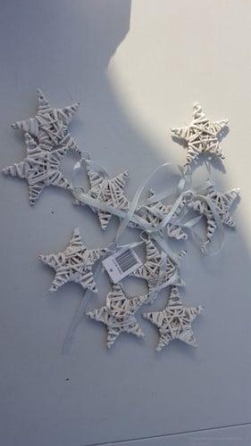 Guirlande rieten sterren White Wash 130 cm 12 stuks, Huis en Inrichting, Woonaccessoires | Kunstplanten en Kunstbloemen, Nieuw