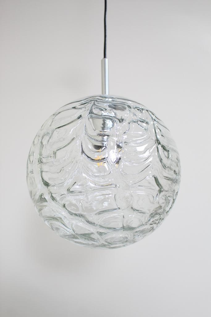 Vintage bollamp, globe - Doria, transparant, Huis en Inrichting, Lampen | Hanglampen, Zo goed als nieuw, Glas, Metaal