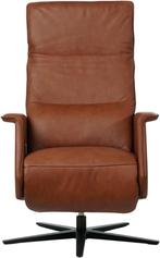 Donkercognac leren moderne relaxfauteuil - staal zwart frame, Nieuw, Ophalen of Verzenden, 50 tot 75 cm, Leer