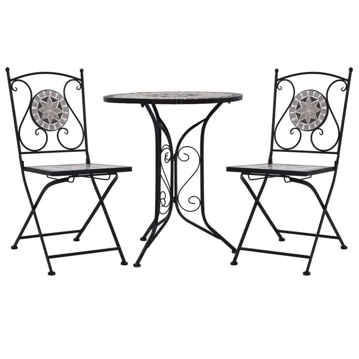 vidaXL 3-delige Bistroset mozaïek keramische tegel grijs, Tuin en Terras, Tuinsets en Loungesets, Nieuw, 3 zitplaatsen, Overige materialen