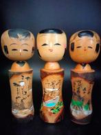 Beeldje, Vijf prachtige Vintage Kokeshi met tekeningen op de, Antiek en Kunst