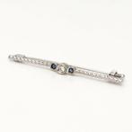 Broche - 18 karaat Witgoud Diamant (Natuurlijk) - Saffier, Sieraden, Tassen en Uiterlijk, Antieke sieraden