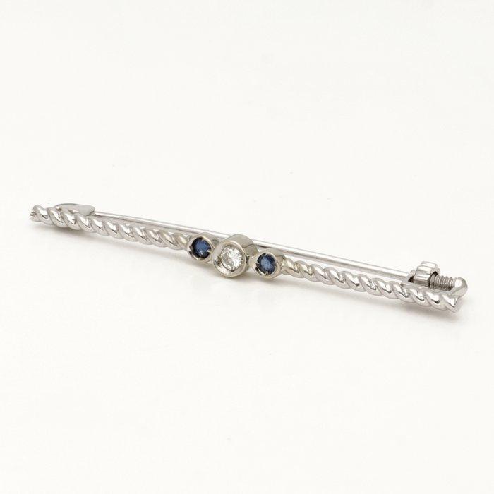 Broche - 18 karaat Witgoud Diamant (Natuurlijk) - Saffier, Sieraden, Tassen en Uiterlijk, Antieke sieraden