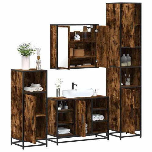 vidaXL 4-delige Badkamermeubelset bewerkt hout gerookt, Huis en Inrichting, Badkamer | Badkamermeubels, Nieuw, Verzenden