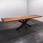 Boomstamtafel, Eettafel 275x90 massief hardhout, metaalpoot, Huis en Inrichting, Overige houtsoorten, Robuust Modern, Vijf personen of meer