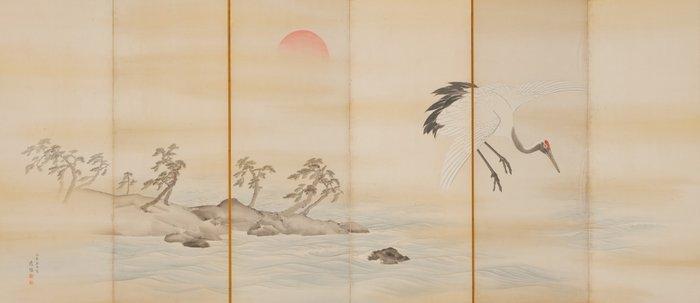 Byôbu  (vouwscherm) - Hout, Papier, Zijde - Kunii Oyo, Antiek en Kunst, Antiek | Overige Antiek