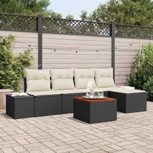 vidaXL Tuin Sofa Set 6 pcs Zwart en wit, Tuin en Terras, Tuinsets en Loungesets, Nieuw, Rotan, Verzenden