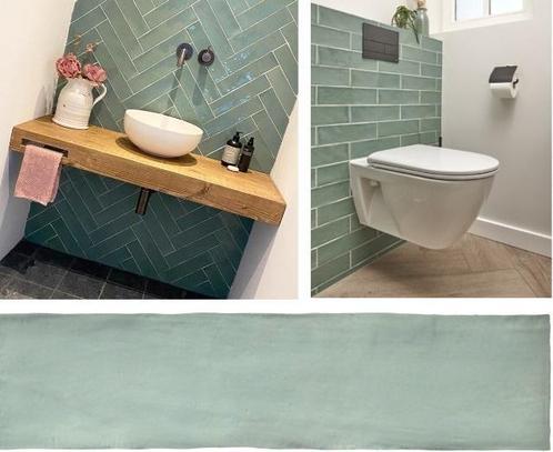 Groene Handvormtegels - accenttegel badkamer - accent tegel, Doe-het-zelf en Verbouw, Tegels, 20 tot 40 cm, 20 tot 40 cm, Nieuw