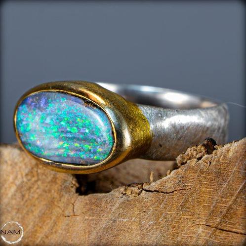 Natuurlijke Australische Opaal Ring van Eerste Kwaliteit 925, Verzamelen, Mineralen en Fossielen