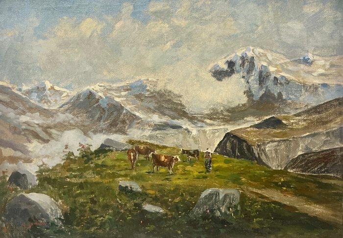 Italiaanse school (XX) - Mucche al Pascolo, Antiek en Kunst, Kunst | Schilderijen | Klassiek