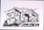Pentekening Amerika - Bedrijfsplunderaars (lijst optie), Antiek en Kunst, Kunst | Tekeningen en Foto's, Verzenden