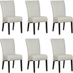Set van 6 Lichtgrijze leren landelijke eetkamerstoelen - Tol, Overige kleuren, Nieuw, Leer, Ophalen of Verzenden