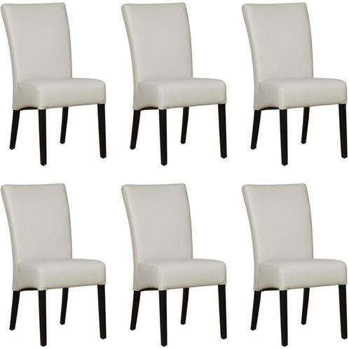 Set van 6 Lichtgrijze leren landelijke eetkamerstoelen - Tol, Huis en Inrichting, Stoelen, Vijf, Zes of meer stoelen, Overige kleuren