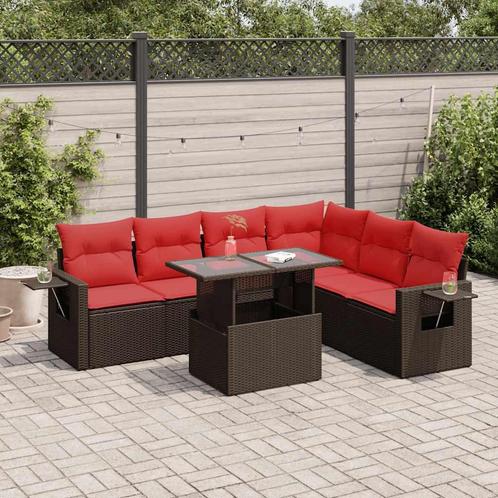 vidaXL 7-delige Loungeset met kussens poly rattan acacia, Tuin en Terras, Tuinsets en Loungesets, Loungeset, Nieuw, Rotan, Verzenden